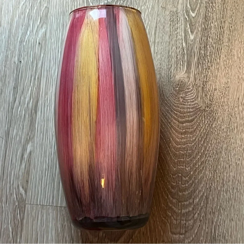 FRANCO Italy MCM Boho Watercolor Pink Gray Beige White Vertical Stripe Vase